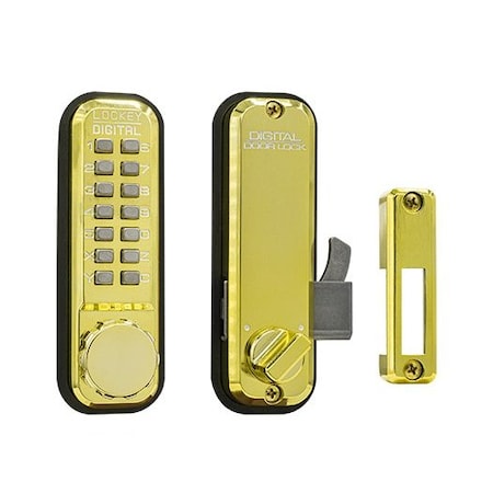 Lockey Mechanical Keyless Combination Hook Bolt Lock Fits Doors Up To 3 Thick Bright Brass 2500KO-BB